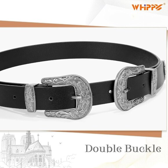 Western Leather Belt for Women Double Buckle Cowgirl Waist Accessory main image 4